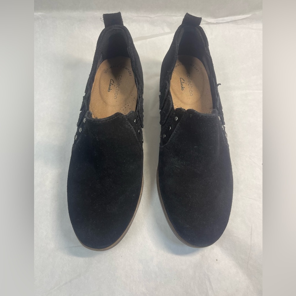 Clarks leather slip ons